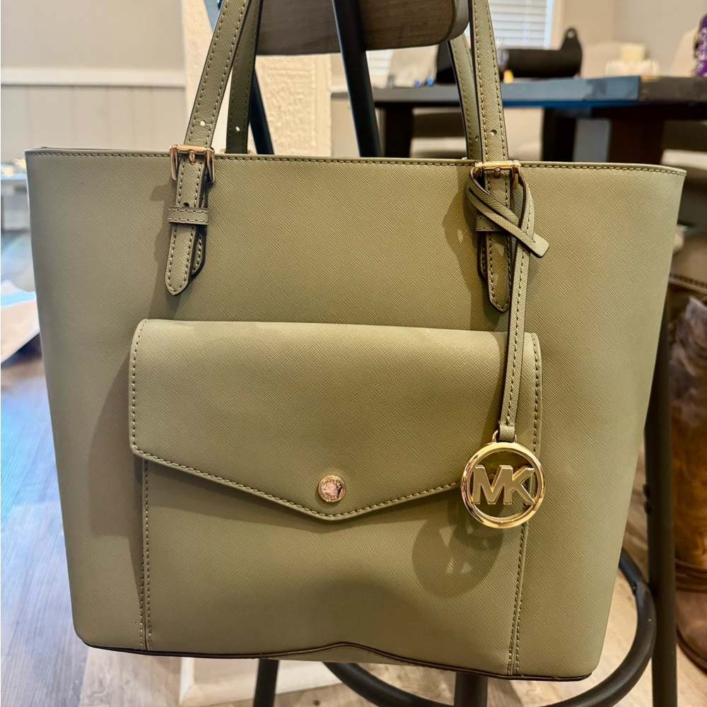 Michael Kors Green Structured Tote with Gold Hardware
